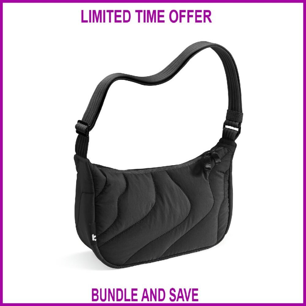 3.5L Puffer Sling Crossbody Bag, Nylon Quilted, Adjustable Strap, Inner Pockets